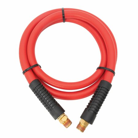 STEELMAN Weather-Resistant 3/8'' NPT-M to 1/2'' NPT-M 1/2'' ID 5ft Rbr Whip Air Hose, Red W/ Brass Fittings 61263